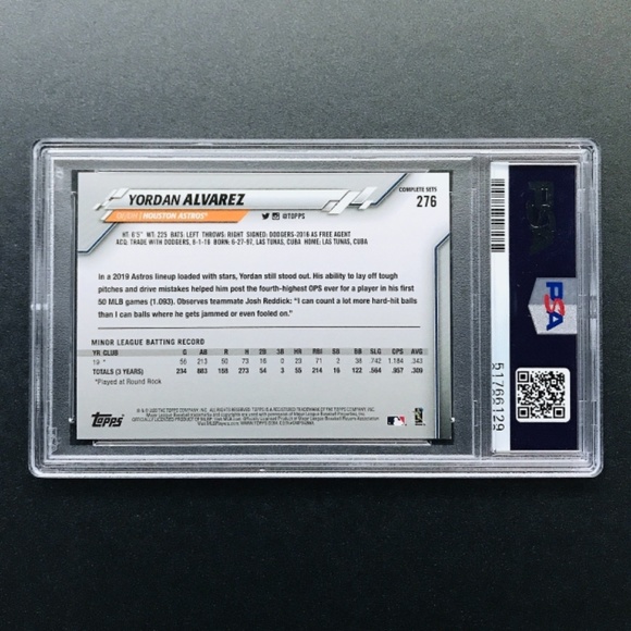Yordan Alvarez RC - 2020 Topps Base Factory Set Photo Variations #276C PSA 9 - Picture 4 of 4